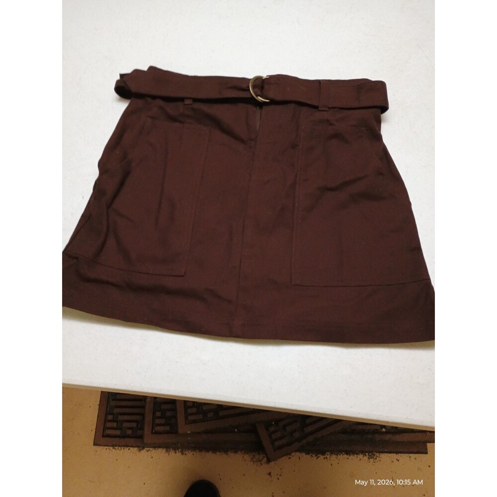 Woolrich Belted Mini Skirt Size Small Brown NEW Cotton Utility Canvas Pocket